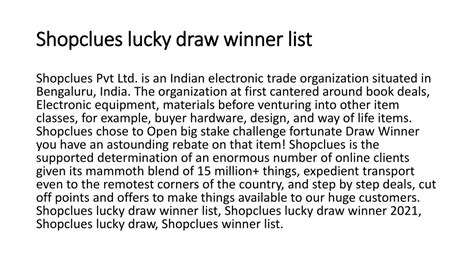Shopclues Lucky Draw Winner List .